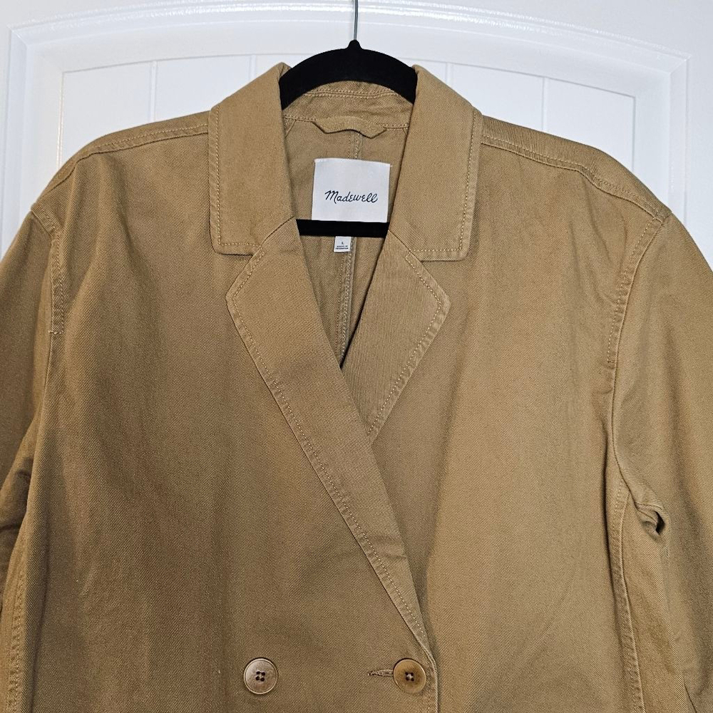 Madewell LG blazer style denim jacket, khaki/tan, boxy cut - Picture 3 of 14